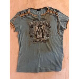 Skinny Minnie Belle Starr Graphic Tee Women's Large Lace Up Short Sleeve